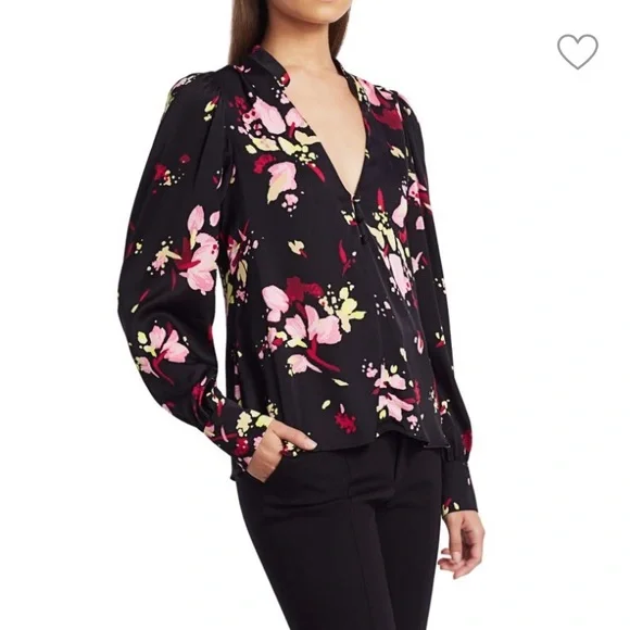 A.L.C. Rivera Silk Black Long Sleeve Floral Blouse Size 2 or Small - Picture 7 of 12